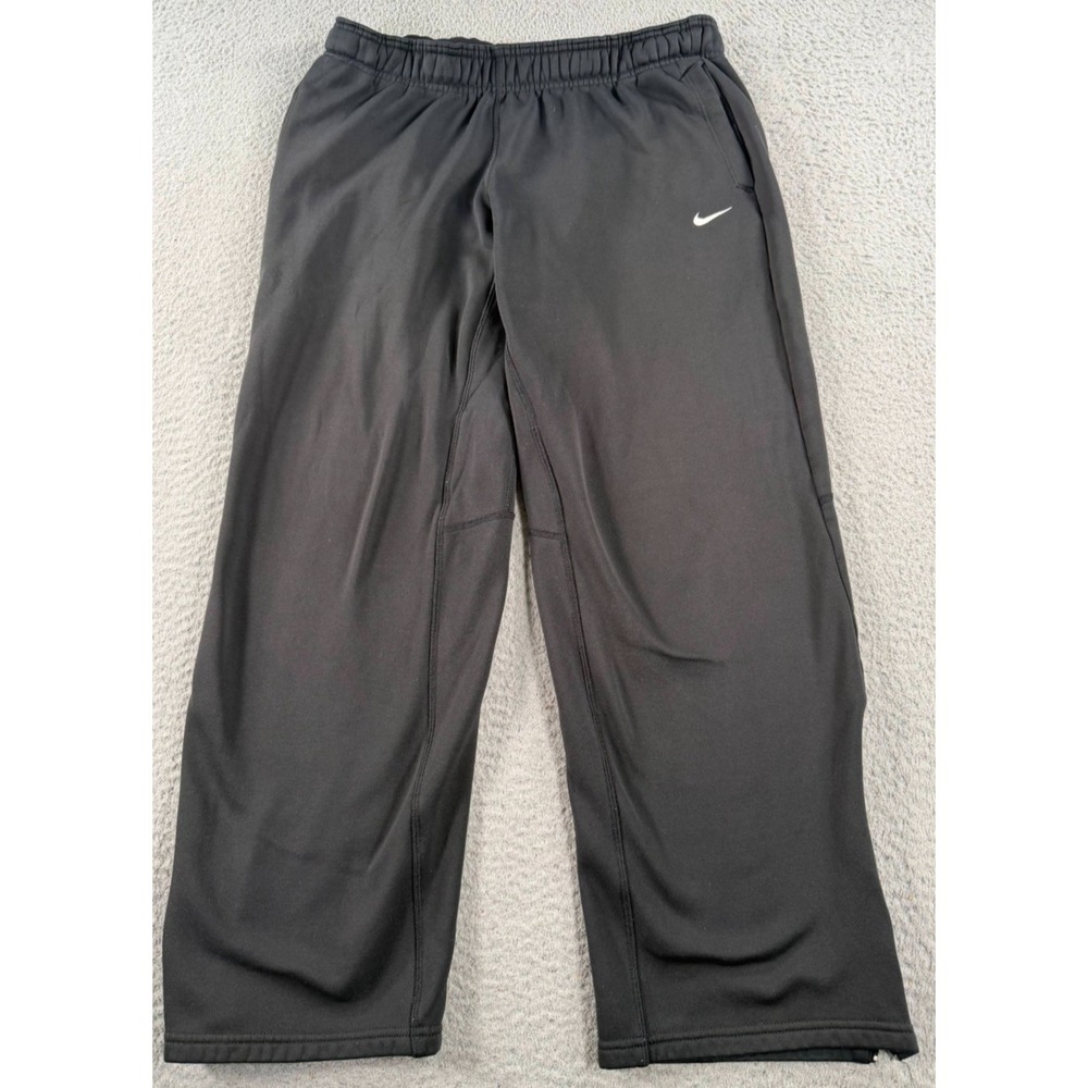 Nike Pants Mens Large Black Fleece Drawstring Ankle Zip Baggy Therma-FIT Y2K